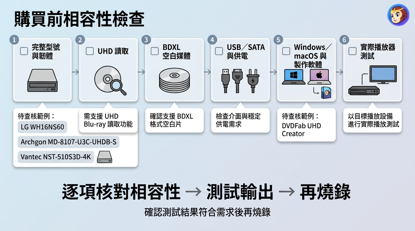 UHD 光碟機從型號韌體到媒體軟體與播放器的相容性檢查鏈