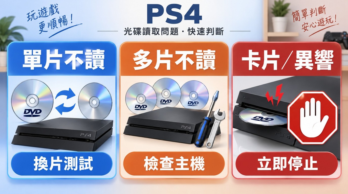 PS4 單片不讀、多片不讀與異常聲響的停止及檢查順序